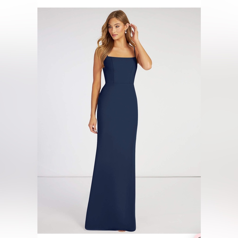 Azazie Square Neckline | Chiffon | Floor Length Dress | Navy Blue